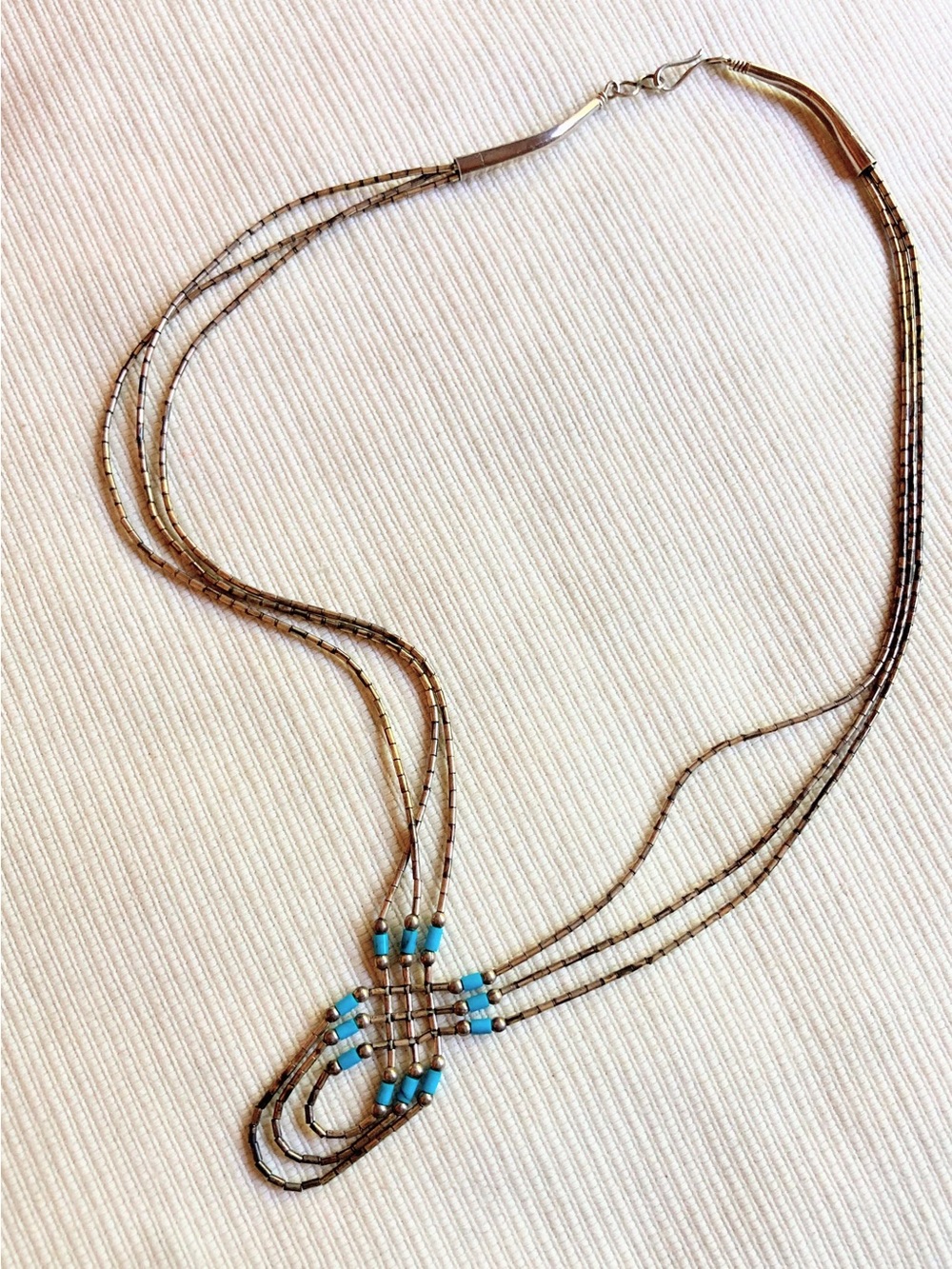 Vintage Southwest Sterling Silver Liquid Silver Braided Necklace with Turquoise